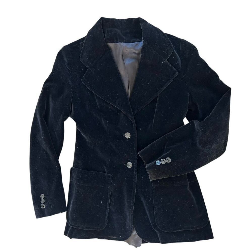 Vintage 70s Harzfeld's KC Black Velvet Fitted Blazer Retro Union Made